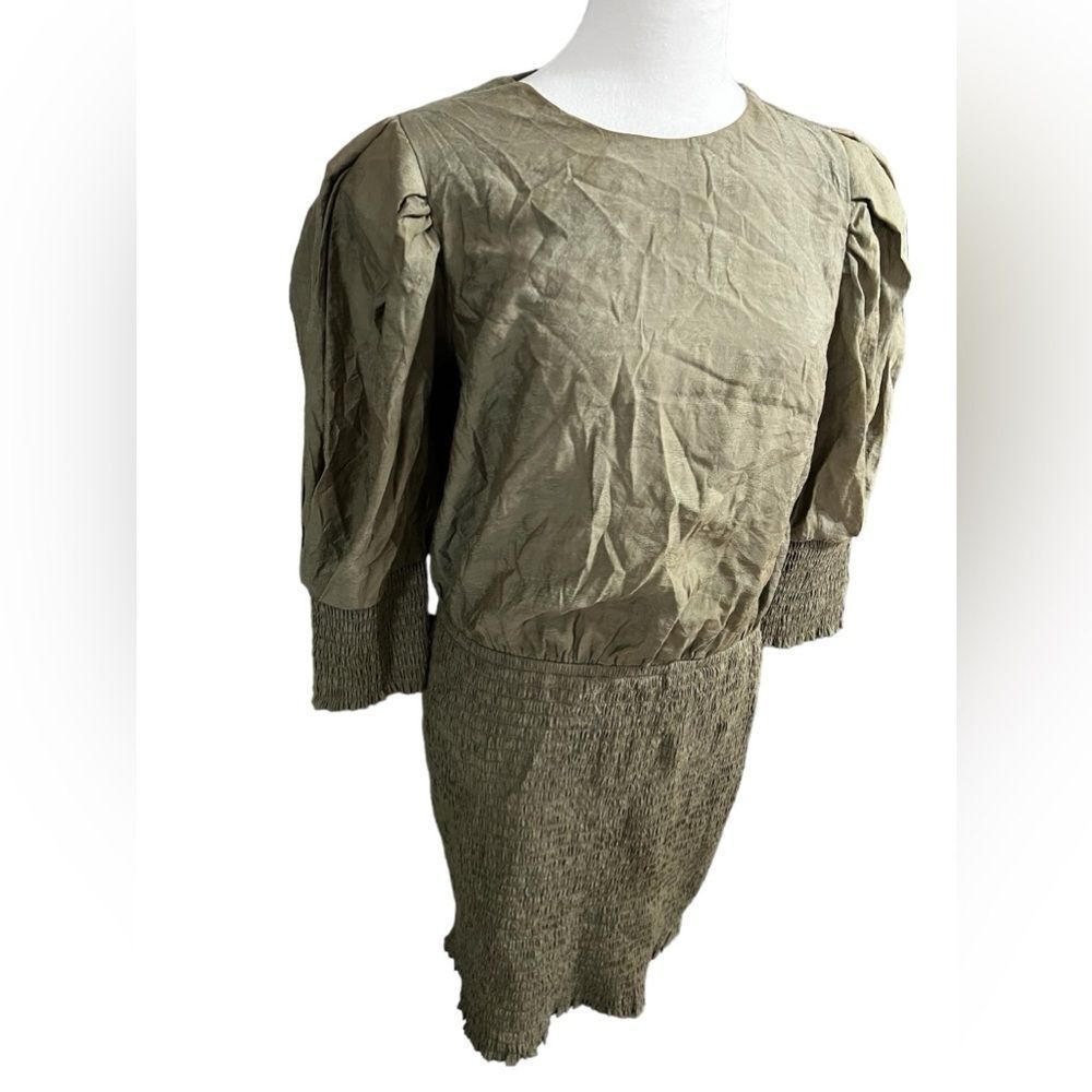 Rebecca Minkoff Geneva Smocked
Puff Sleeve Dress in Army Green large midi - Picture 10 of 16